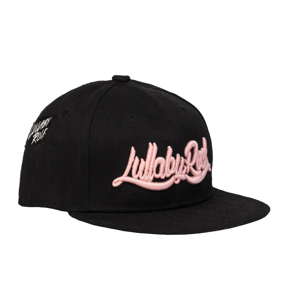 LR Logo Flat Peak Cap – Blush Embroidery On Black Cap