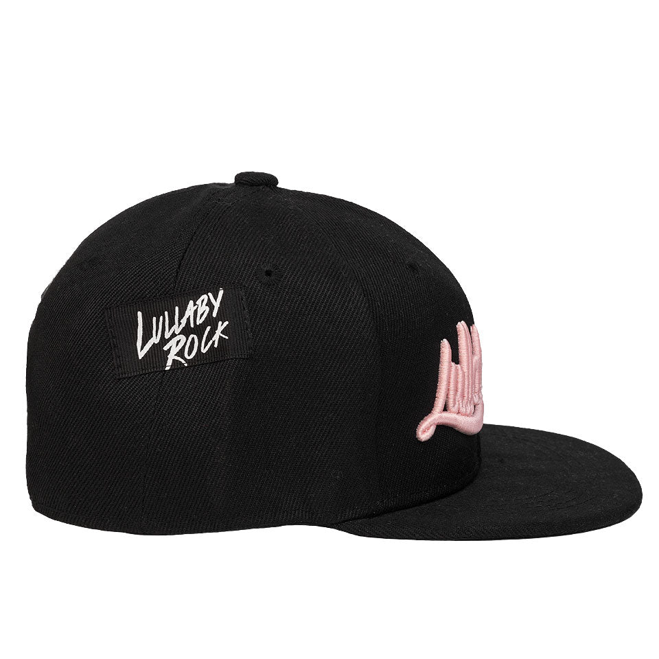 LR Logo Flat Peak Cap – Blush Embroidery On Black Cap