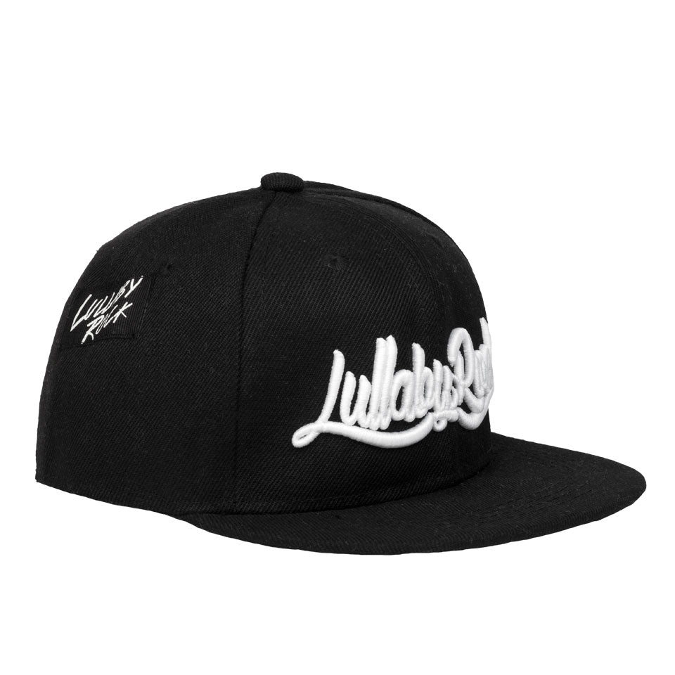 LR Logo Flat Peak Cap – White Embroidery on Black Cap