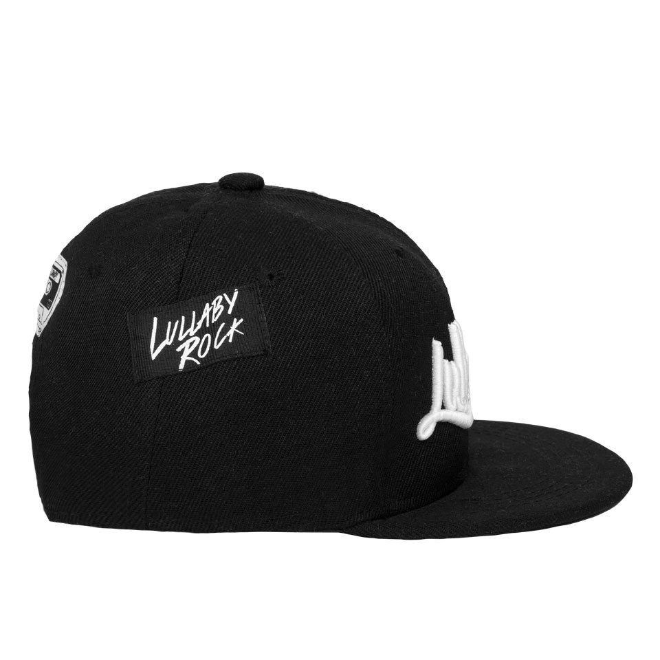 LR Logo Flat Peak Cap – White Embroidery on Black Cap